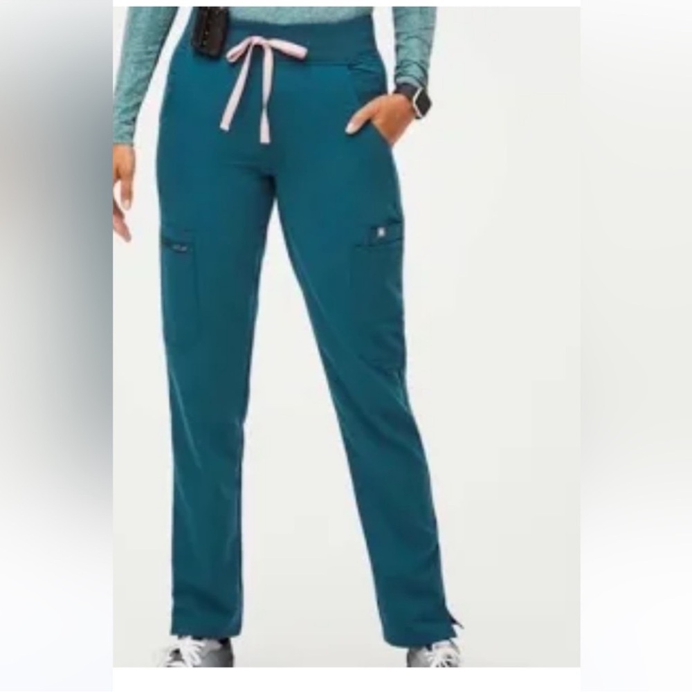 Figs Teal Pants with Pink Drawstring
